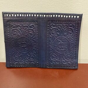 Wallet Moroccan‎ Leather Genuine carved Bi-fold Handmade Unisex Blue Medium